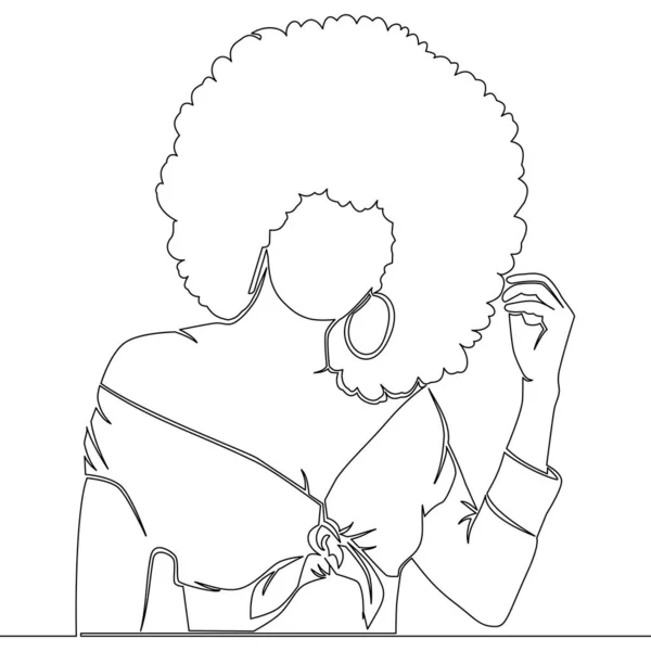 Continuo Una Sola Línea Dibujo Mujer Africana Pelo Rizado Abstracto — Vector de stock