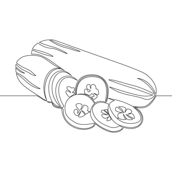 Kontinuierliche Eine Einzige Linie Zeichnung Scheiben Geschnittene Gurken Gurken Frisches — Stockvektor
