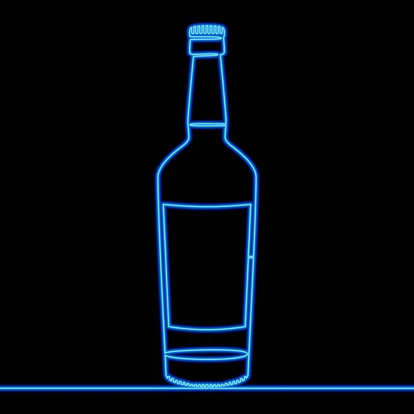 Kontinuierliche Eine Einzige Linie Zeichnung Flasche Bier Straße Pub Oder — Stockvektor