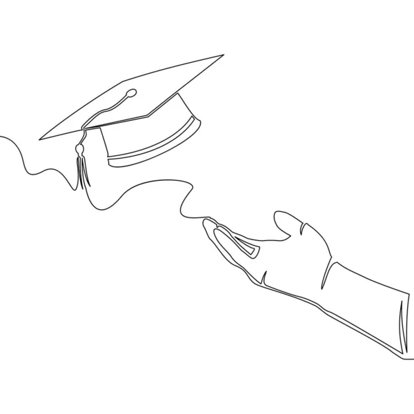 连续一行画笔抛出毕业帽教育庆祝图标矢量概念 图库插图