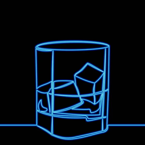 Kontinuální Jednořádkové Kreslicí Sklo Skotskou Whisky Ledem Koncept Neonové Ilustrace — Stockový vektor