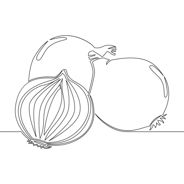 Continuous Uma Única Linha Desenho Onion Bulbo Inteiro Meio Corte —  Vetores de Stock
