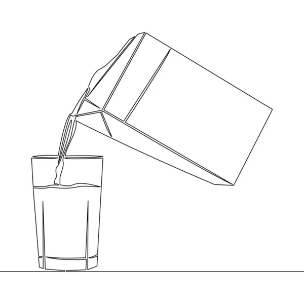连续一行画一杯牛奶和牛奶包装有机食品图标图解概念 — 图库矢量图片