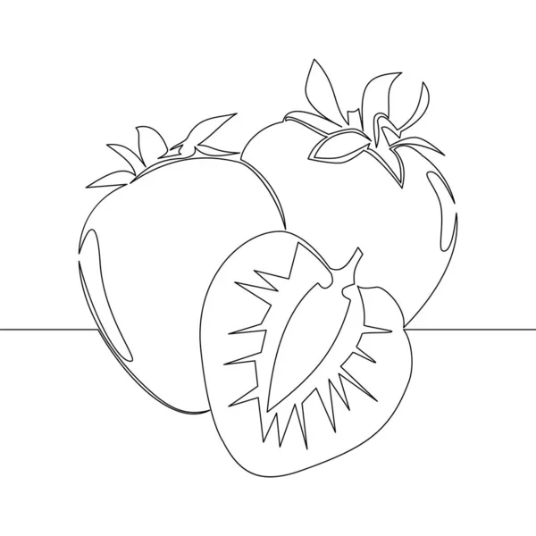Kontinuierliche Eine Einzige Linie Zeichnung Bio Erdbeeren Obst Frische Beeren — Stockvektor