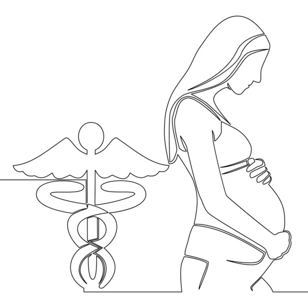 Непрерывный Однострочный Рисунок Беременной Женщины Символ Концепции Векторной Иллюстрации Медицинских — стоковый вектор