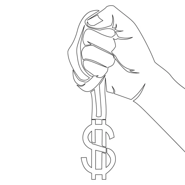 Continuous Uma Única Linha Desenho Mão Segurando Dollar Medalha Colar — Vetor de Stock