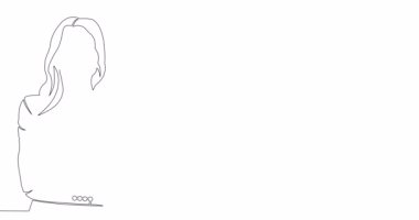 Kendi kendine çizim çizimi animasyonu kendinden emin iş kadını yükselen grafikle durmaksızın tek çizgi çizilmiş konsept video