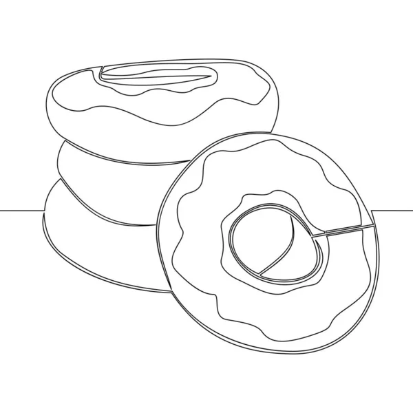 Continuous One Single Line Drawing Bagels Bakery Products Icon Vector — Stock Vector