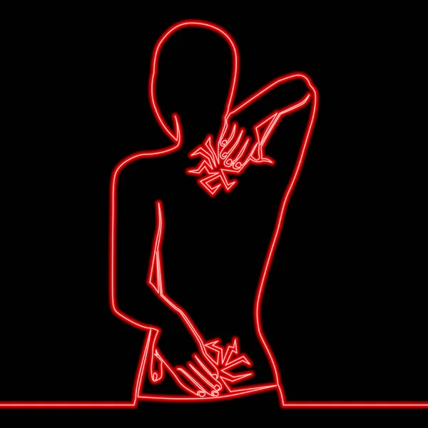 Kontinuierliche Eine Einzige Linie Zeichnung Rückenschmerzen Behandlung Symbol Neon Glow — Stockvektor