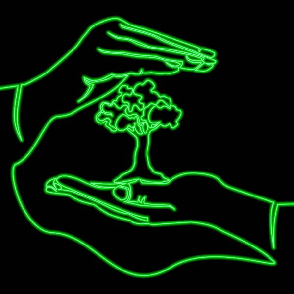 Kontinuierliche Eine Einzige Linie Zeichnung Hände Palmen Zusammen Mit Wachstumspflanze — Stockvektor