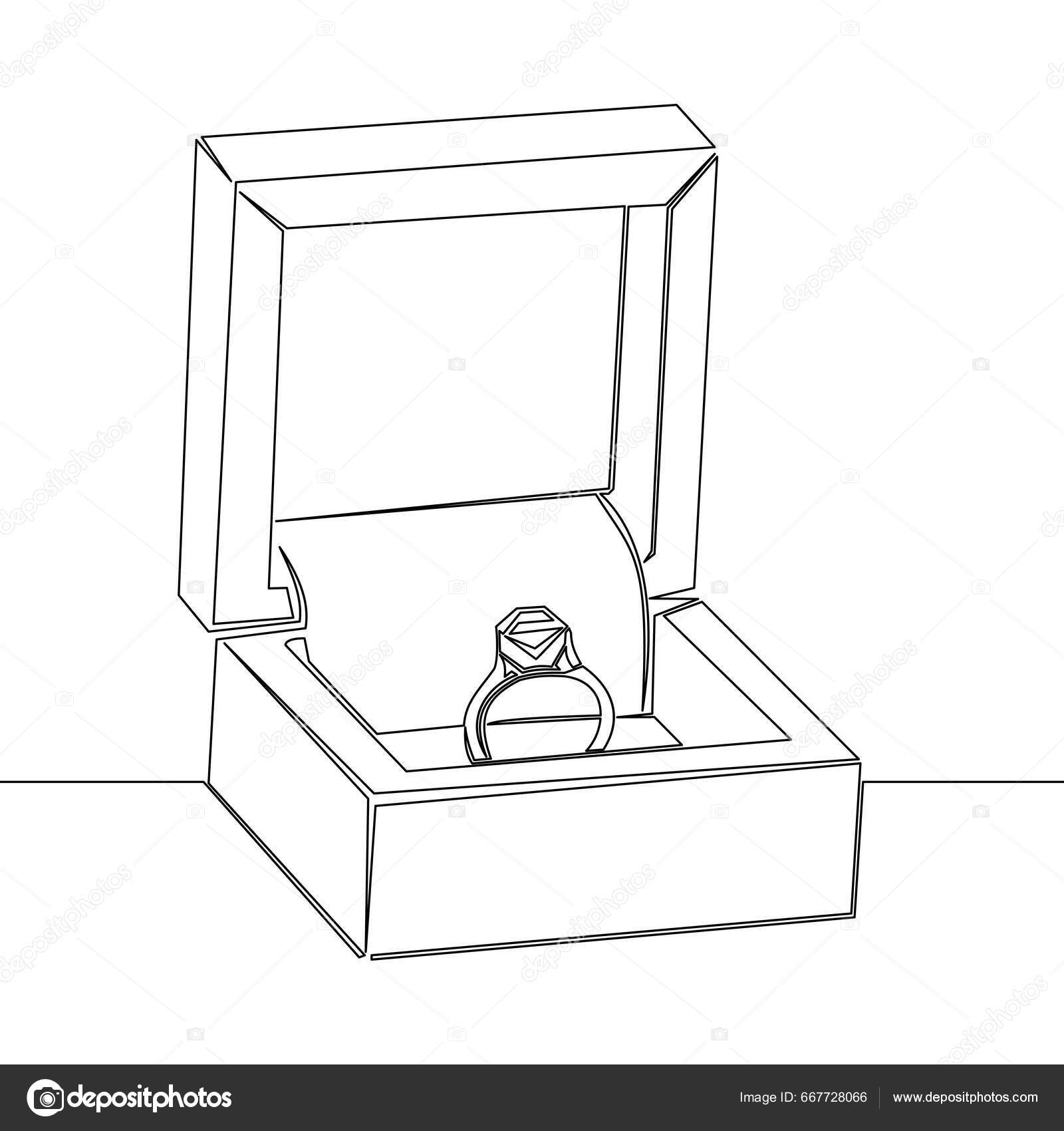 Continuous One Single Line Drawing Engagement Ring Box Marriage Jewel