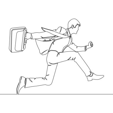 Sürekli tek bir çizgi halinde iş adamının acelesi var ve inanılmaz hızlı ikon vektör çizimi kavramını kullanıyor.