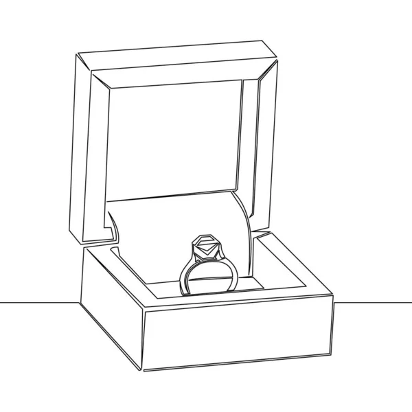 盒式婚姻珠宝图标矢量插图概念中的连续单行绘图订婚戒指 免版税图库矢量图片