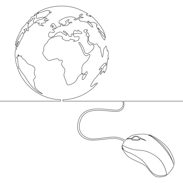 Continuous One Single Line Drawing Souris Ordinateur Connectée Une Icône — Image vectorielle