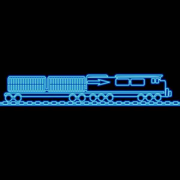 带有货运 物流或国际航运图标霓虹灯矢量说明概念的单线连续牵引货运机车 — 图库矢量图片