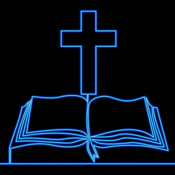 Ciągły Jeden Wiersz Rysujący Logo Kościoła Biblia Chrześcijańskim Krzyżem Abstrakcyjny — Wektor stockowy