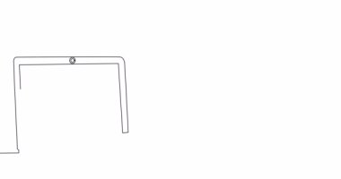 Kendi çizim hattı animasyon dizüstü bilgisayarı ile kağıt uçak iş konsepti olarak sürekli tek çizgi konsept video çizimi