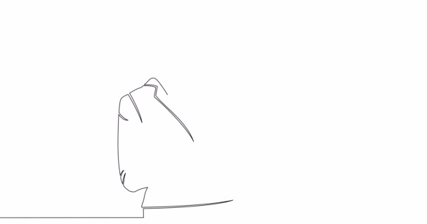 Саморисование Линии Анимации Деловая Женщина Работающая Ноутбуке Непрерывно Одна Линия — стоковое видео