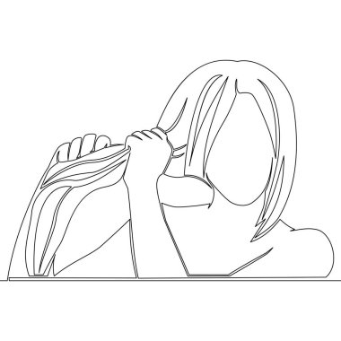 Güzel saç ikonu vektör illüstrasyon konseptini sergileyen genç bir kadının soyut portresini çizmeye devam ediyor.