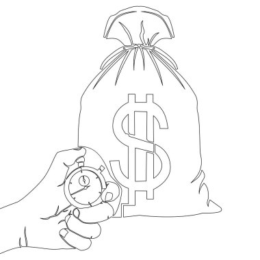 Sürekli bir sıra dolar ve kronometre geri sayım para çantası ikon vektör illüstrasyon kavramı