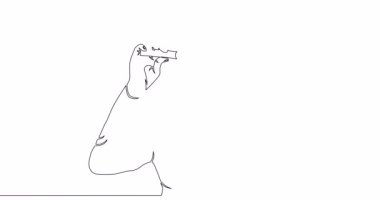 Kendini çizen çizgi animasyonu. Büyüteç kullanan genç bir kadın. İnternet verileri aranıyor.