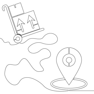 İstikamet Harita işaretçileri ikon vektör illüstrasyon konseptine tek bir çizgi kargo arabası teslimatı
