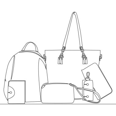 Moda kadın el çantaları ikon vektör illüstrasyon konseptinin sürekli tek çizgi çizimi