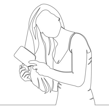 Aralıksız tek sıra çizen bir kadın saçını tarıyor. Saç bakım ikonu vektör illüstrasyon kavramı