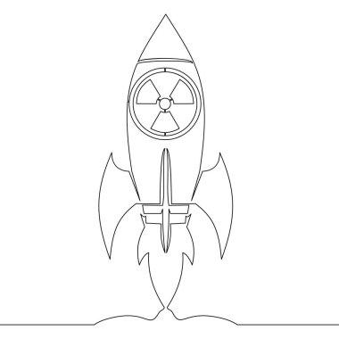 Nükleer füze silahları ikon vektör illüstrasyon konseptini çizen tek bir satır devam ediyor