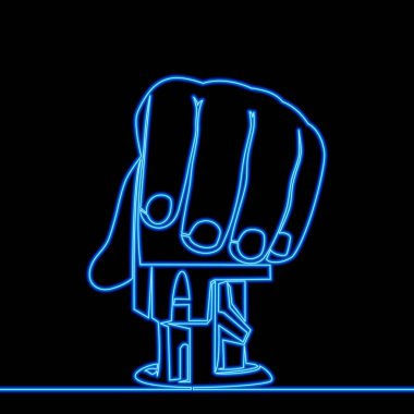 Resmi belgenin doğrulanması ve onaylanması İnsan eli resmi pul simgesi neon ışıklı vektör illüstrasyon kavramı