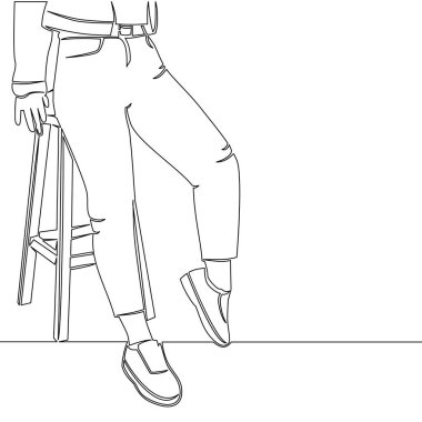 Sürekli bir çizgi, kot pantolon ve ayakkabı ikonu vektör illüstrasyon konseptiyle insan bacaklarının reklam resmini çiziyor.