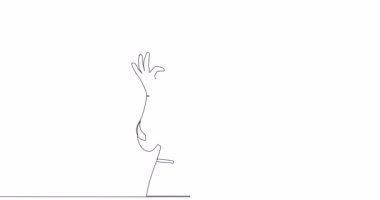Kendi kendine çizim çizen animasyon kızı elinde sürekli tek bir çizgi çizilmiş konsept video işareti gösteriyor.