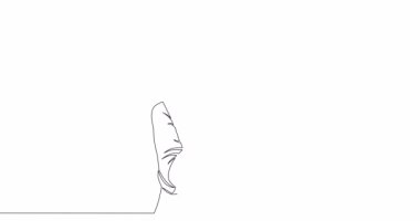 Kendi kendine çizim çizen animasyon ayakta duran kadın sürekli tek bir çizgi çizilmiş konsept video düşünüyor.