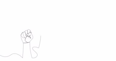 Öz çizim çizgisi animasyonu yumruk yumruğa birlik, devrim, mücadele, işbirliği sürekli tek çizgi çizilmiş konsept video