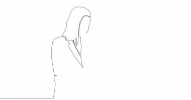 Kendi kendine çizim çizimi animasyonu. İki genç profesyonel, tablet üzerinde takım olarak projeyi tartışıyor. Tek çizgi çizilmiş konsept video.