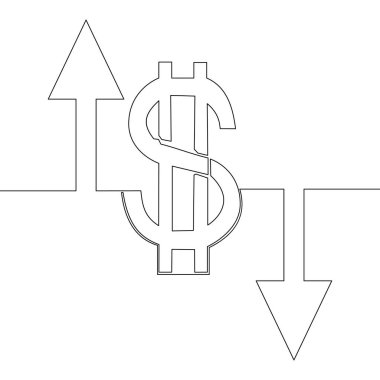 Sürekli tek bir çizgi Dinamik Pazar İşaretleri Bir Dolar Sembolü Oklar Tarafından Yansıtılan Uçucu Finansal Eğilimler ve Ekonomik Değişim ikonu vektör ilülasyonu kavramını yansıtır
