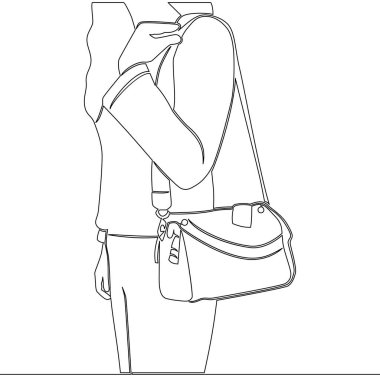 Tek satır halinde Kadın Gösterileri Küçük Çapraz Vücut Çantaları, Moda, İşlevsellik ve Gündelik Şık Vektör İllüstrasyonu
