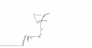 Kendi kendine çizim çizen animasyon işadamının acelesi var ve çok hızlı çalışıyor. Tek bir çizgi çizili konsept video.