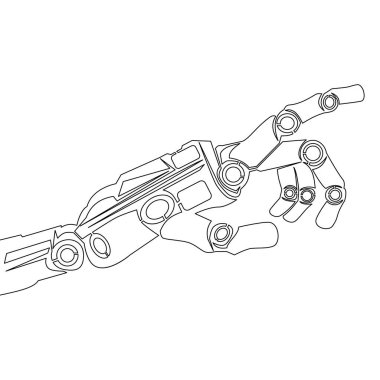 Robotik El 'in Geleceğe Erişen Teknoloji ve Yenilikçi Vektör Çizimi kavramını çizdiği tek bir çizgi devam ediyor.