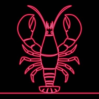 Taze Deniz Ürünleri ve Gurme simgesi neon ışıklı vektör illüstrasyon kavramında Büyük Istakoz