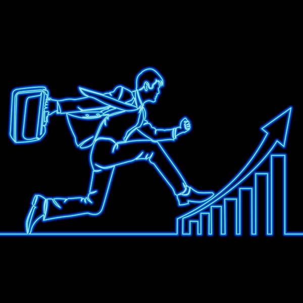 Бизнесмен, идущий вверх по восходящей диаграмме роста иконка неонового свечения векторной иллюстрации концепции