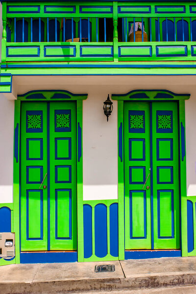 SALENTO QUINDIO COLOMBIA, 30_12_2014_Beautiful street and facades of the houses of the small town of Salento located at the region of Quindio in Colombia