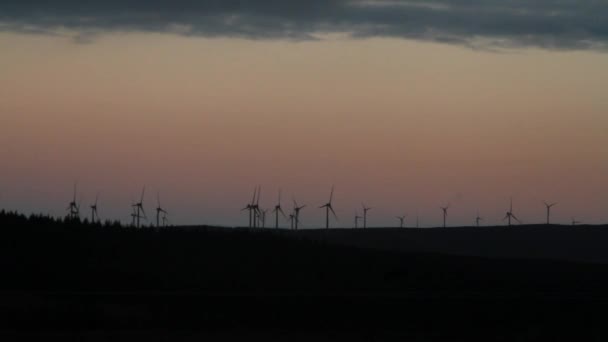 Cloud Twilight Moors Wind Turbines Sunset Landscape Copyspace — Stock Video