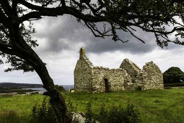 Capel Lligwy Ruin Twelfth Century Chapel Church Sky Copyspace Top — Stock Photo, Image