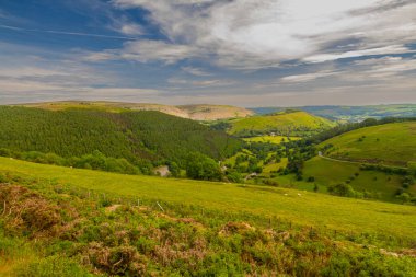 At nalı geçidi ve tepelerinden, Welsh Bwlch yr Oernant, ya da Cold Stream Geçidi, Denbighshire, Llangollen, Kuzey Doğu Galler, manzara