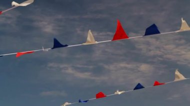 Video, Kırmızı, Beyaz ve Mavi çizgiler ya da bayraklar, meltemde dalgalanan hafif bulutlu mavi gökyüzü.