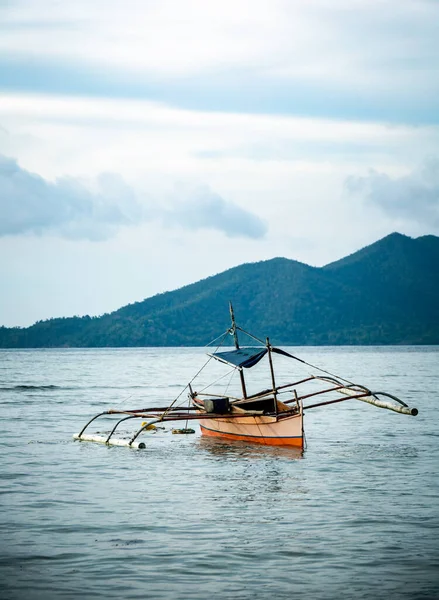太子港 巴拉旺 菲律宾人 在巴拉望的一个海湾里 渔民们用传统的邦卡双鱼船捕鱼 平静的场景 意外的怜悯 — 图库照片