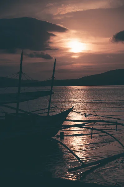Puerto Princesa Palawan Philipines Catamarán Tradicional Bangka Barcos Una Bahía —  Fotos de Stock