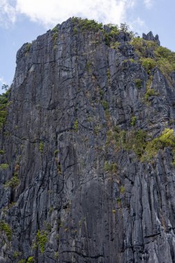 Filipinler 'deki El Nido, Palawan' daki kayalık adalardaki kayalıklardan ve uçurumlardan inanılmaz manzaralar. Turkuaz berrak deniz manzarası.