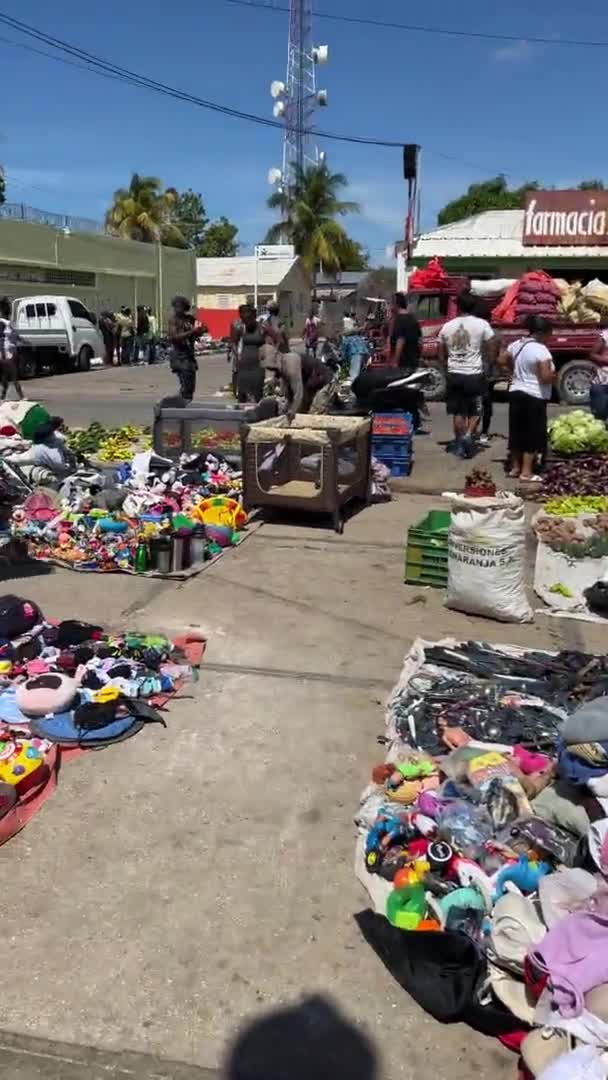 Pedernales Dominikana Sierpnia 2022 Widok Sprzedawców Różnych Towarów Żywności Odzieży — Wideo stockowe